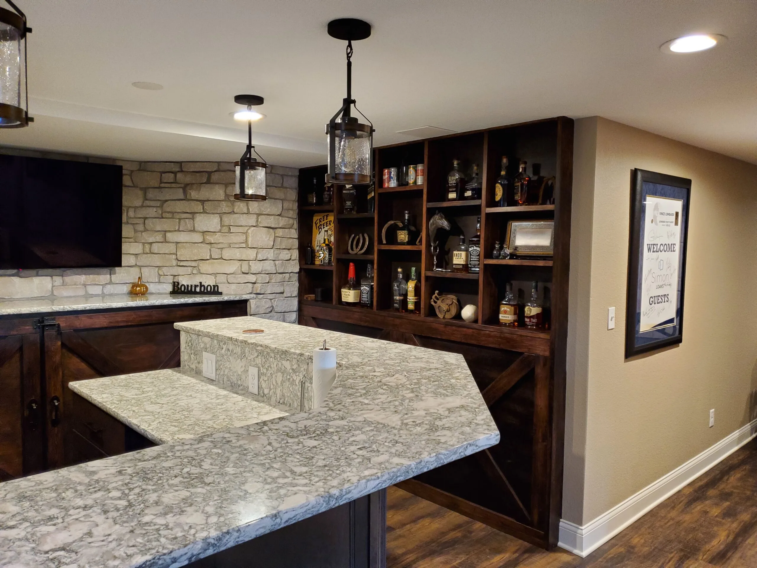Basement bar with custom cabinetry